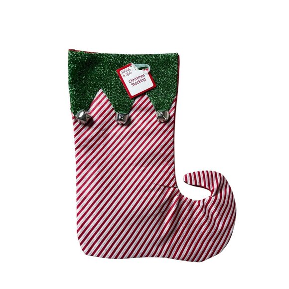 Holiday Helper Elf Style Jingle Bells 17.5" Christmas Stockings x 2 - Picture 8 of 12